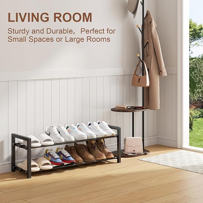 2-Tier Expandable Shoe Rack,Adjustable Shoe Shelf Storage Organizer Heavy Duty Metal Free Standing Shoe Rack for Entryway Clo