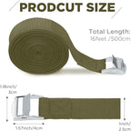 Riakrum 15 Pack 16 Feet Lashing Straps Adjustable Kayaks Tie Down Cam Buckle Straps with Buckles up to 250lbs for Cargo, Luggage, Motorcycles, Truck, Car Roof Rack, Sup Surfboard(Army Green)