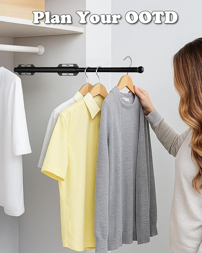 Valet Rod for Closet Pull Out, 12" Adjustable extending closet rod, Standard Retractable closet rod organization rack, Valet 
