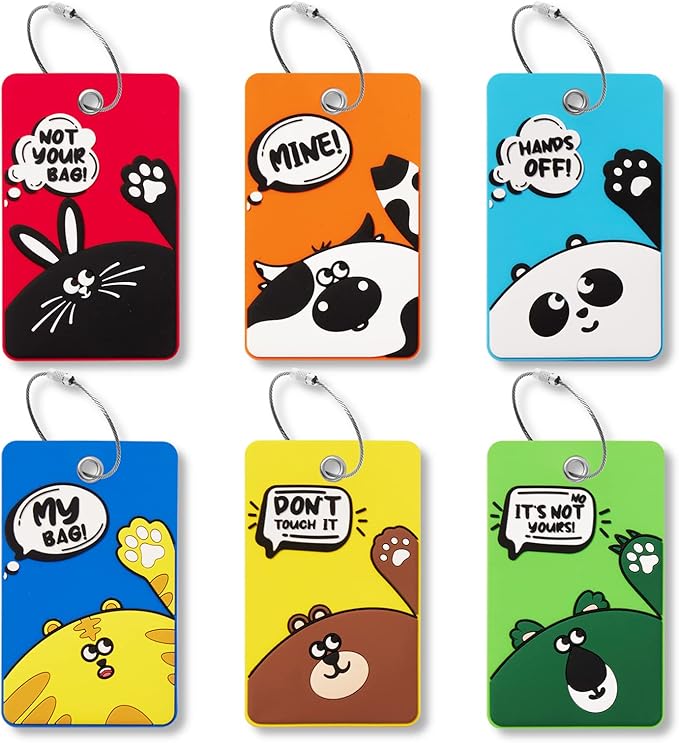 Funny Animal Luggage Tags Suitcases -Silicone Travel Bag Tags with Privacy Cover&Steel Loops - Unique Cute ID Labels for Wome