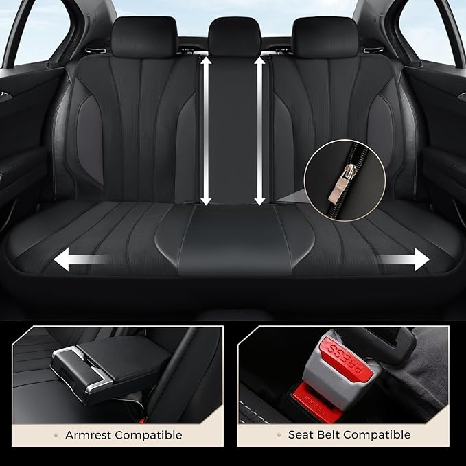 Coverado Car Seat Covers Full Set, Automotive Seat Covers 5-piece, Leather Car Protectors 5 Seats, Black Auto Seat Covers Spi