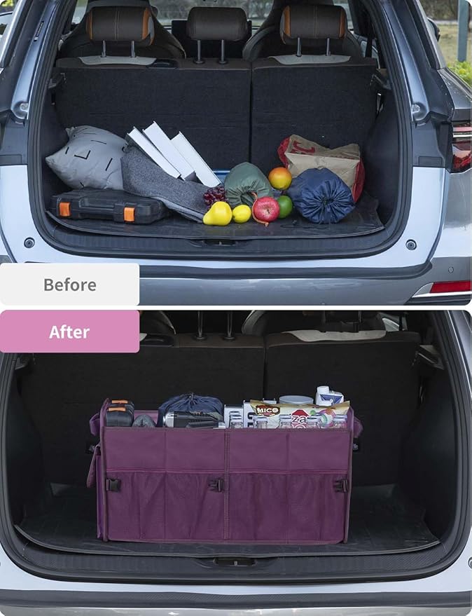 YOHOOLYO Car Trunk Organizer for SUV 72L Large Capacity Collapsible 4 Compartment Storage, Multicolor Car Accessories for Wome