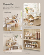 SONGMICS HOME Spice Racks, Expandable Cupboard Shelf Orgnizers, Kitchen Counter Shelves, Bamboo and Metal, Space-Saving Shelv