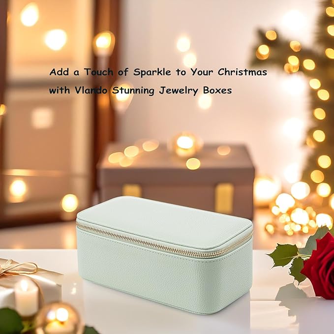 VLANDO Travel Jewelry Box Organizer – Portable PU Leather Jewelry Case with 6/8/12 Zippered Pouches, Compact Storage for Earr