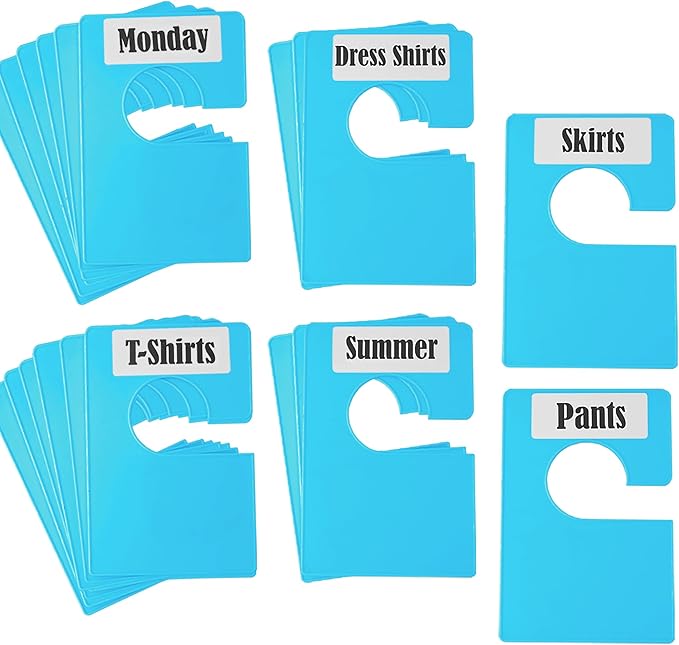 20 Pack White Clothing Rack Size Dividers Plus 45 Labels (1 Inch) and 18 Large Blank Labels, Large Rectangular Clothing Close