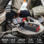 Portable Car Jump Starter with Air Compressor, 14.8V 2000 * 4mAh Battery Booster, 150PSI Tire Inflator, Power Bank & LED