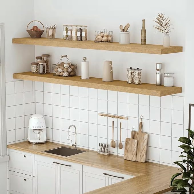 Vivelove 12" Deep Floating Shelves with Invisible Brackets, 72" Wall Shelves for Bathroom Bedroom Kitchen Living Room Laundry