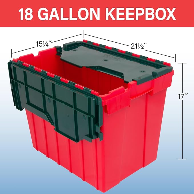 Akro-Mils KeepBox 18 Gallon Storage Container, Nesting and Stackable Plastic Storage Box with Lid Attached, Organizer Tote fo