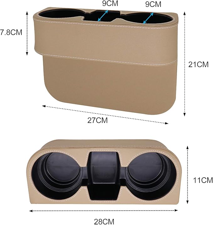 Car Seat Organizer Cup Drink Holders Multi Functional Gap Filler Storage Box Insert Organization Helps Reduce Distracted Driving&Holds Phone Mount Mug Bottle Cellphone (PUBD-Beige)