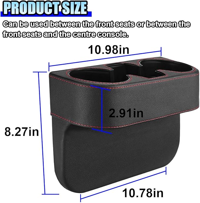 Car Cup Holder, PU Leather Auto Front Console Gap Filler Organizer, Multifunctional Cup Drink Holder, Car Seat Gap Filler Storage Box, Coin Bucket, Cell Mobile Phone Holder (Black)