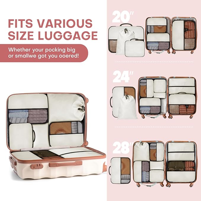 SDGFUI 8 PCS Compression Packing Cubes for Travel Women, Compression Bags Organizer for Luggage Space Saving Travel Essential