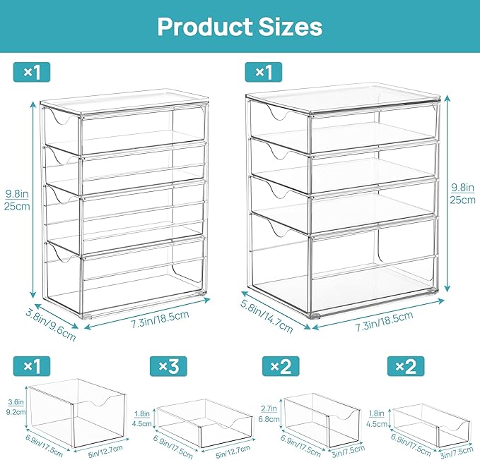 Vtopmart Acrylic Organizer with 8 Drawers, Desk Organizers and Accessories, Clear Makeup Organization, Dustproof Storage Draw
