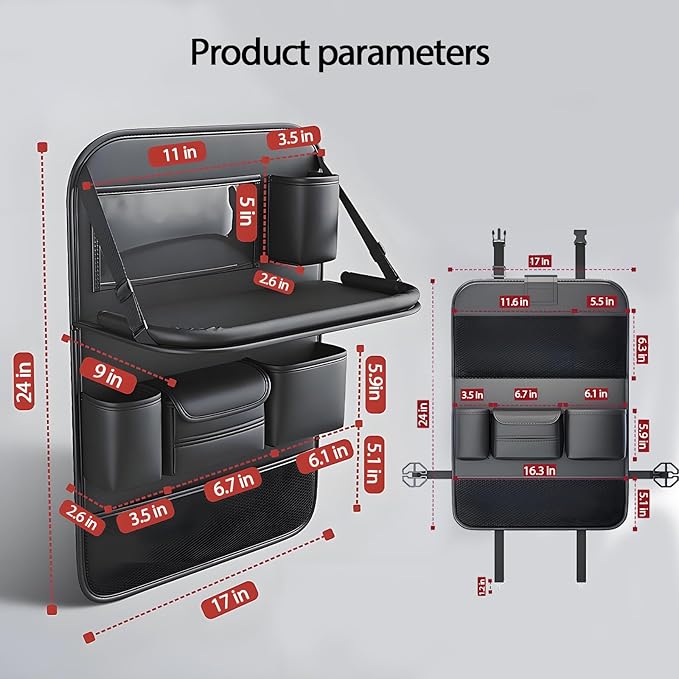 2 Pack Universal Foldable Car Backseat Organizer with Table Tray, Car Seat Back Protector with Touch Screen Phone Holder, Premium Leather Kick Mats with Storage Pockets Tissue Holder (Brown)
