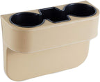 IOKONE Coin Side Pocket Console Side Pocket Leather Cover Car Cup Holder Auto Front Seat Organizer Cell Mobile Phone Holder (Beige)