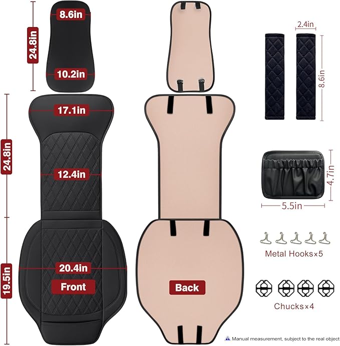 Sanwom Front Car Seat Covers - Leather Seat Covers with Storage Pocket and Two Belt Pads, Anti-Slip Waterproof Universal Seat