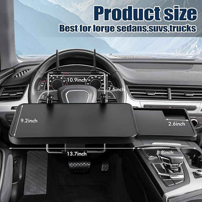 2 in 1 Steering Wheel Tray, Car Table with Phone Holder, Multifunctional Adjustable Car Trays for Eating, Universal Fit for Most Vehicles