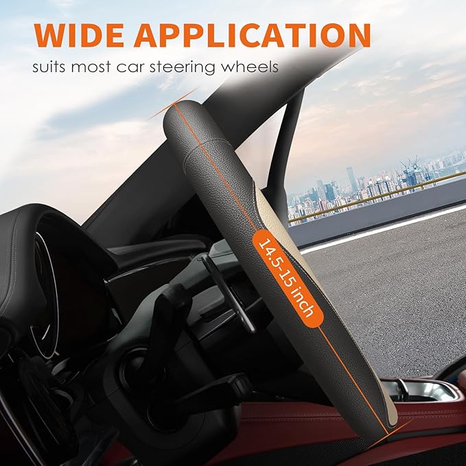 HOTOR Car Steering Wheel Cover - Universal Car Accessory for Diverse Cars, Durable Leather Cover with Anti-Slip Lining, for S
