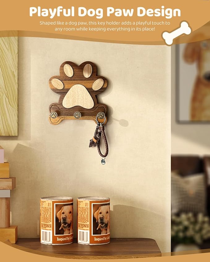 MTERSN Wooden Dog Leash Holder for Wall – Dog Leash Holder, Key Rack, and Coat Hanger – Rustic Farmhouse Wall Decor for Entry