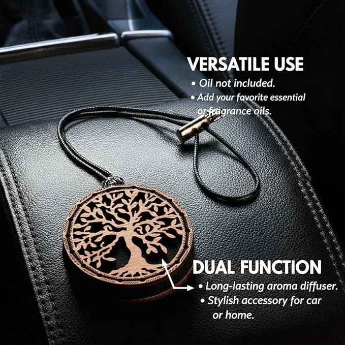 Wood Car Air Freshener — Tree Of Life Handmade Unscented DIY Essential Oil Hanging Diffuser with Felt Insert — Add Your Own O