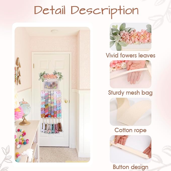 POVETIRE Headband Holder Hair Bows Organizer for Girls, Hair Accessories Display Storage Wall Hanging Decor for Baby Nursery 