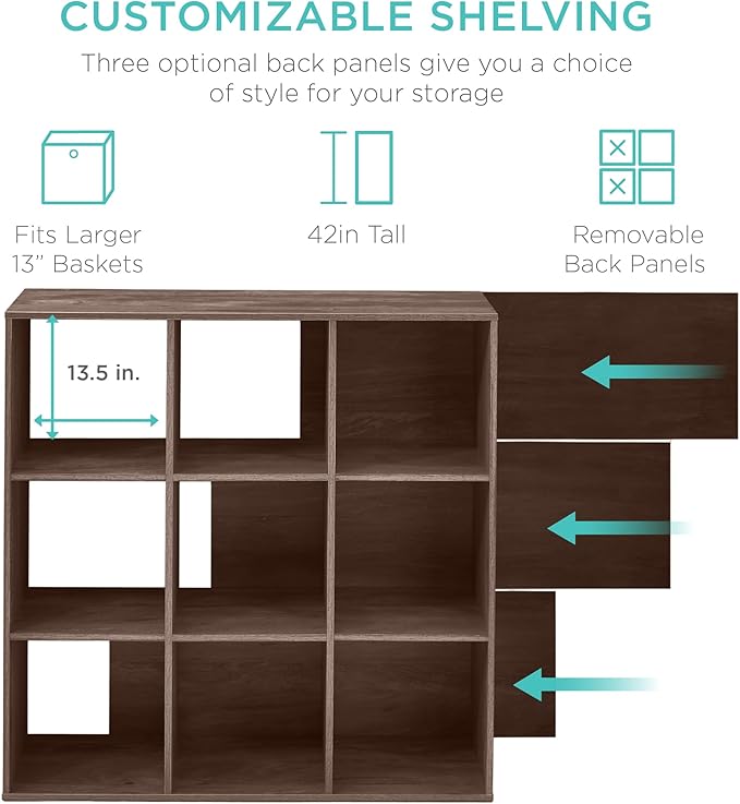 Best Choice Products 9-Cube Storage Organizer, 13.5in Shelf Opening, Bookcase, Display Shelf, Customizable w/ 3 Removable Bac