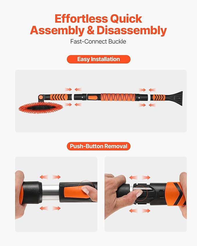Snow Shovel and Snow Brush 42 in Extendable Snows Broom & Ice Scraper with 180° Pivoting Head Non-Slip Grip Portable Winter Snows Removal Tools for Cars Trucks SUVs Vehicle