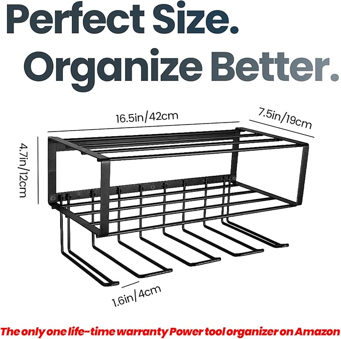 Power Tool Organizer, 120LB Bearing Assemble-free Wall Mount Cordless Drill Holder Utility Racks Storage For Dewalt Milwaukee