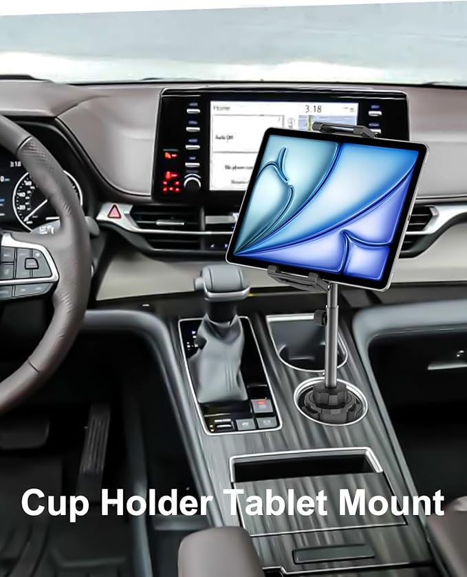 Cup Holder Car Large Tablet Mount, [Up to 15.6"] Metal Adjustable Arm CupHolder Tablet Clip, Heavy Duty Truck Cup Holder for iPad Pro 13 12.9 Air Mini, Galaxy tab, iPhone, 6.1-15.6" Devices