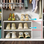 2 Pack White Shoe Rack for Closet, 2-Tier Expandable Small Shoe Shelf, Stackable Iron Wood Combination Shoe Organizer Racks S