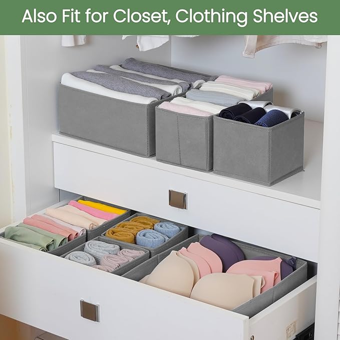 Criusia Drawer Organizer Clothes,16 Pack Underwear Drawer Organizers, Foldable Closet Organizers and Storage Dresser Drawer D