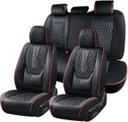 Coverado Car Seat Covers Full Set, Nappa Leather Seat Covers for Car, Waterproof Car Seat Protector with Lumbar Support, Auto