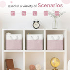 FinishingBo Cube Storage Bins, 6 Pack 11x11 inch with Cotton Handles for Closet, Shelves, Clothes, Towel (White/Pink)