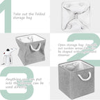 FinishingBo Large 11x11 Inch Cube Storage Bins with Cotton Handles for Closet, Shelves, Clothes, Towel (Gray-6 Pack)