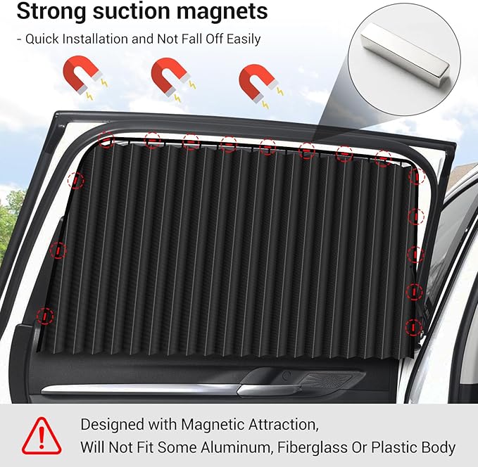 ZATOOTO Car Side Window Sun Shades - Front Privacy Magneic Black 2 Pcs Automotive Covers - Sunshades Curtain Prevent Glare and UV Rays for Baby