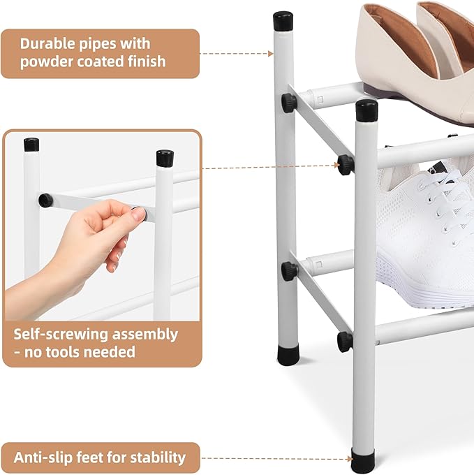 STORAGE MANIAC Expandable Shoe Rack, 8 Pairs Stackable Small Shoe Rack, Metal Adjustable Shoes Organizer for Closet, Entryway