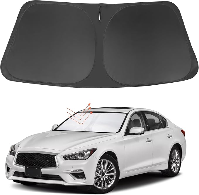 Front Windshield Sun Shade Foldable Car Front Window Sun Shade Windshield Shade Custom Fit for 2014-2024 Infiniti Q50 Block UV Rays Car Accessories Heat Keep Cooler