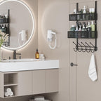 Adjustable Over The Door Hooks Organizer, Door Hanger Coat Rack with 2 Mesh Baskets and 10 Hooks, Back of Door Storage Organi