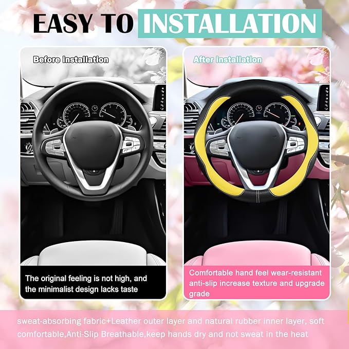 SuperKaKa Car Steering Wheel Cover 2025, Universal Auto PU Cute Breathable Slip-Proof Comfort Imitation Leather Protector Car