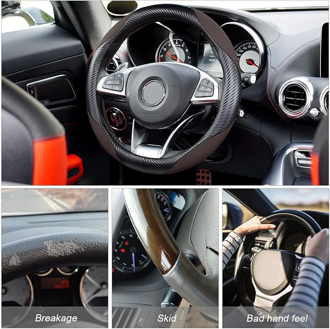Steering Wheel Cover for Women and Men, Carbon Fiber Plush Steering Wheel Cover Soft Anti-Slip Comforting, Universal 15 Inche