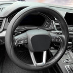 HAOTULE Leather Steering Wheel Cover， with Anti-Slip Stripe Design - Enhanced Grip, Fashion Style, Safe, Non-Slip, Breathable