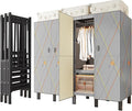 Heavy Duty Portable Closet Wardrobe, Garment Rack with Cover & Hanging Rods, Freestanding Wardrobe with Magnetic Door, Metal 