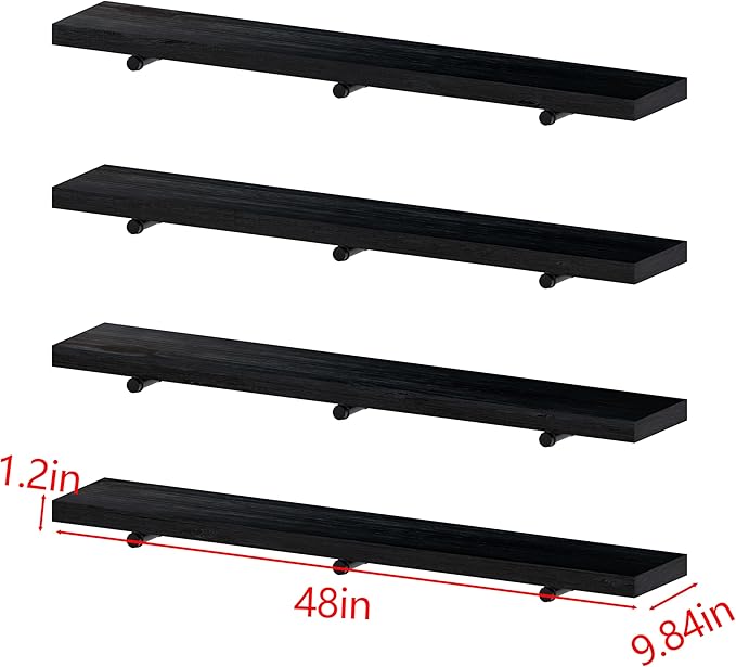 Industrial Pipe Wall Wood Shelves,Real Wooden Shelves 48" Modern Floating Shevles for Wall Bookshelf Shelving Units for Rusti