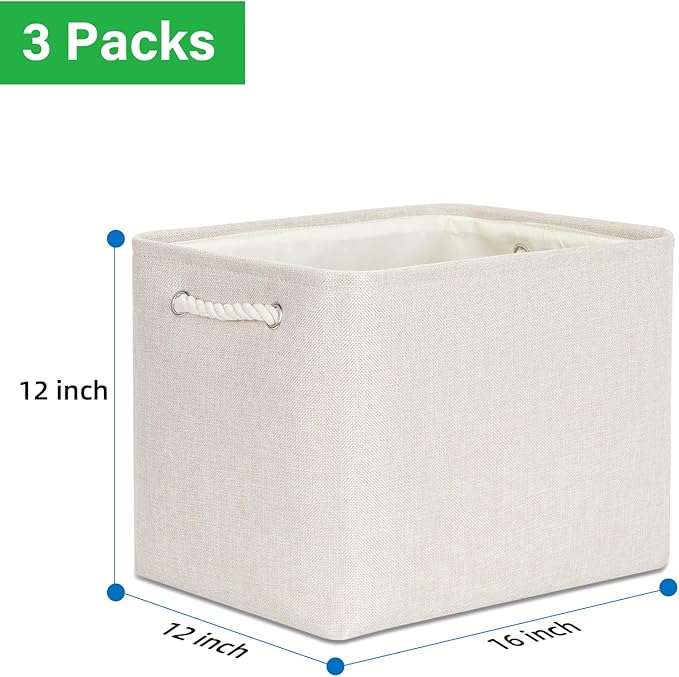Bidtakay Large Storage Baskets for Shelves 3 Pack Fabric Storage Bins for Organizing Linen Collapsible Organizer for Closet-L