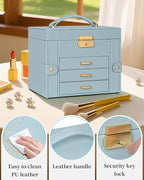 TORIBIO Jewelry Box for Women, Leather Jewelry Organizer with Mirror & Lock, 4-Tier Jewelry Storage Organizer with 3 Drawers 