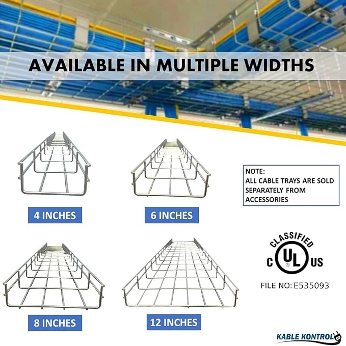 Kable Kontrol Cable Tray- 5 Feet Long - 8" Width, 6” Depth – Wire Mesh Tray Cable Management Rack Cords Organizer Cable Baske