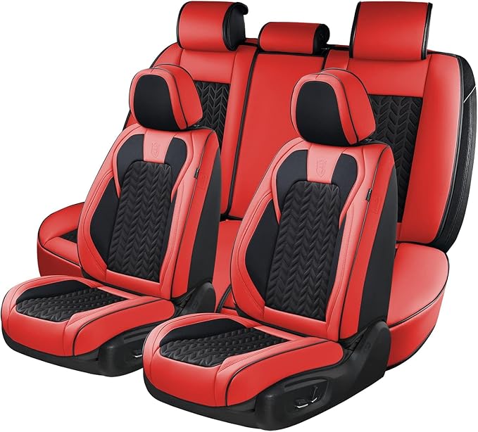 Coverado Seat Covers Full Set, 5 Seats Car Seat Cover Winter, Front and Back Seat Covers for Cars, Breathable Faux Leather Ca