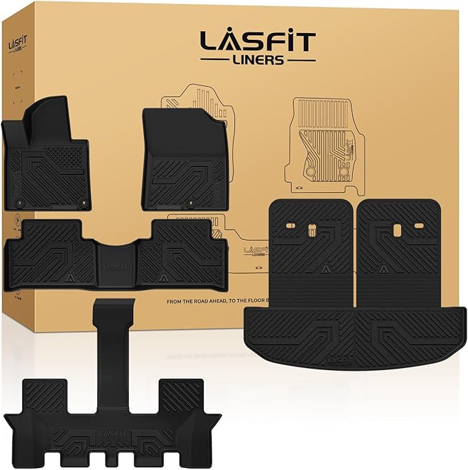 LASFIT Floor Mats & Backrest Mats & Cargo Mat for Kia Sorento 2026 2025 2024 2023 2022 2021 (Not Fit for Hybrid & PHEV) All Weather TPE Custom Fit Floor Liners Full Set Car Mats Acessoires, Black