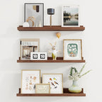 Axeman Picture Ledge Shelf | 24 Inch Walnut Floating Shelves Set of 3 | Rustic Wood Wall Shelves with Lip | 24" Walnut Pictur