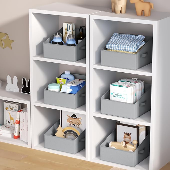 DIMJ Storage Bins for Closet, Trapezoid Storage Bins with Front Handle, Fabric Storage Baskets for Shelves, Line Closet Organ