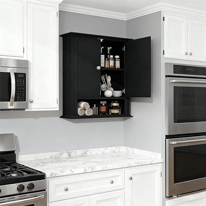 Bathroom Cabinet Wall Mounted| Over the Toilet Storage Cabinet with 2 Doors & Adjustable Shelf, Hanging Wall Cabinet, Upper C